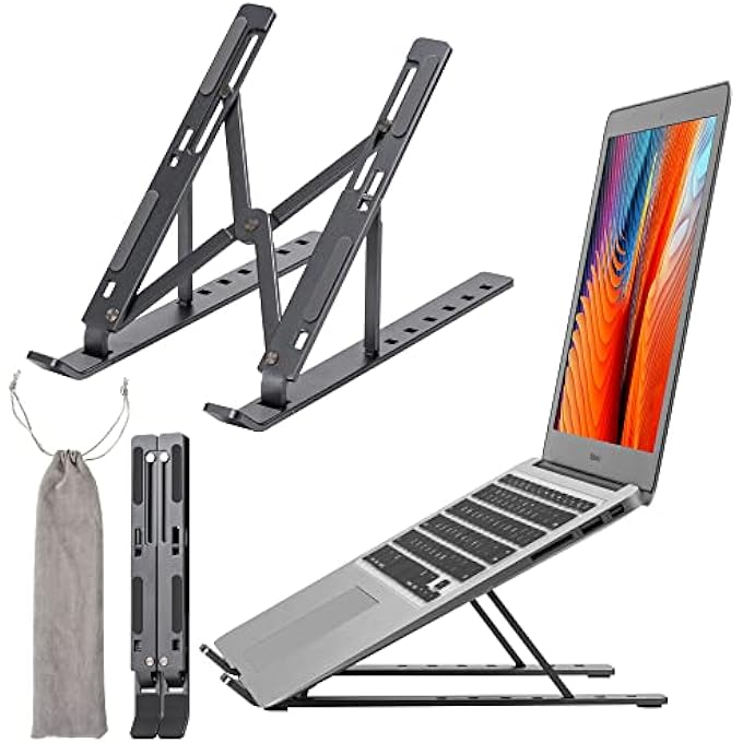 Migeec LAPTOP STAND ADJUSTABLE FOLDABLE PORTABLE ALUMINUM ERGONOMIC LAPTOP STAND FOR DESK COMPUTER STAND 7 ANGLES ANTI-SLIP COMPATIBLE WITH 9-15.6 INCH (GRAY) - Image 1