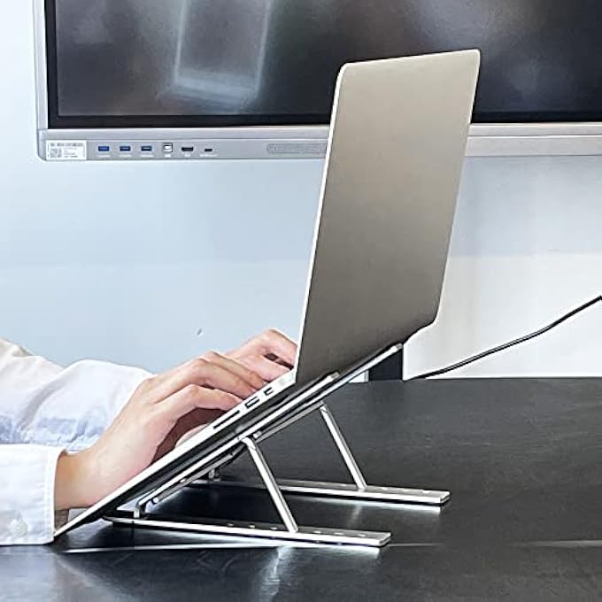 Migeec LAPTOP STAND ADJUSTABLE FOLDABLE PORTABLE ALUMINUM ERGONOMIC LAPTOP STAND FOR DESK COMPUTER STAND 7 ANGLES ANTI-SLIP COMPATIBLE WITH 9-15.6 INCH (GRAY) - Image 2