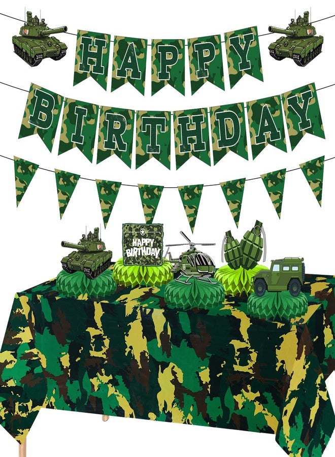 TagreSpike Camo Birthday Party Decorations Camouflage Party Decoration Include Camo Happy Birthday Banner Military Theme Honeycomb Centerpieces Camo Tablecloth for Boys Girls Army Party Supplies - Image 1