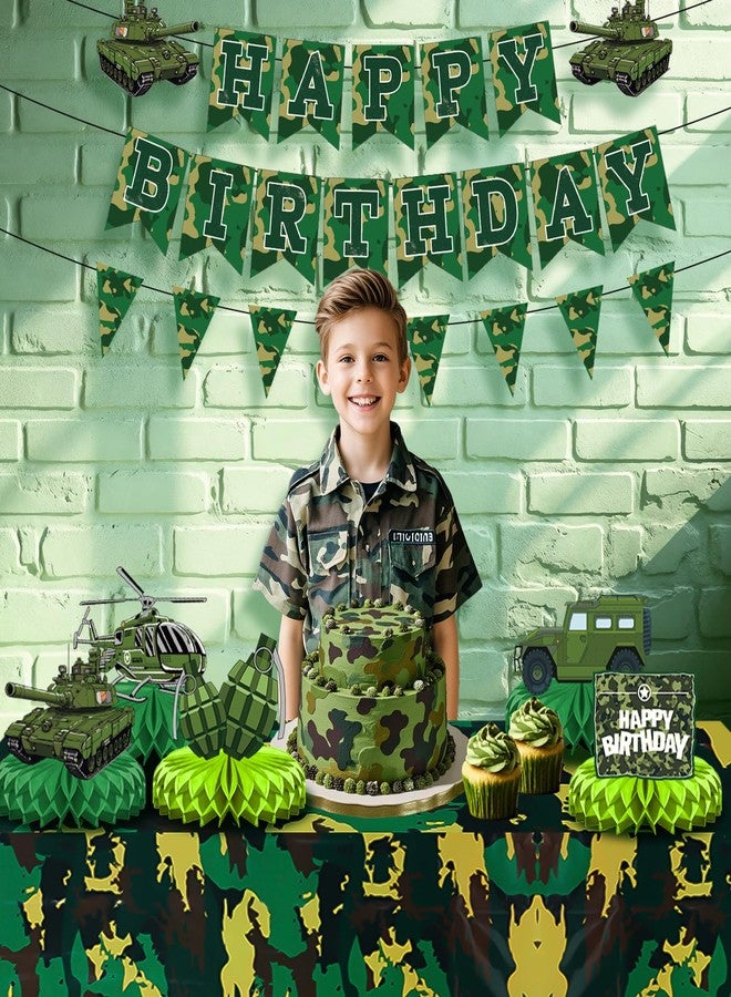 TagreSpike Camo Birthday Party Decorations Camouflage Party Decoration Include Camo Happy Birthday Banner Military Theme Honeycomb Centerpieces Camo Tablecloth for Boys Girls Army Party Supplies - Image 3