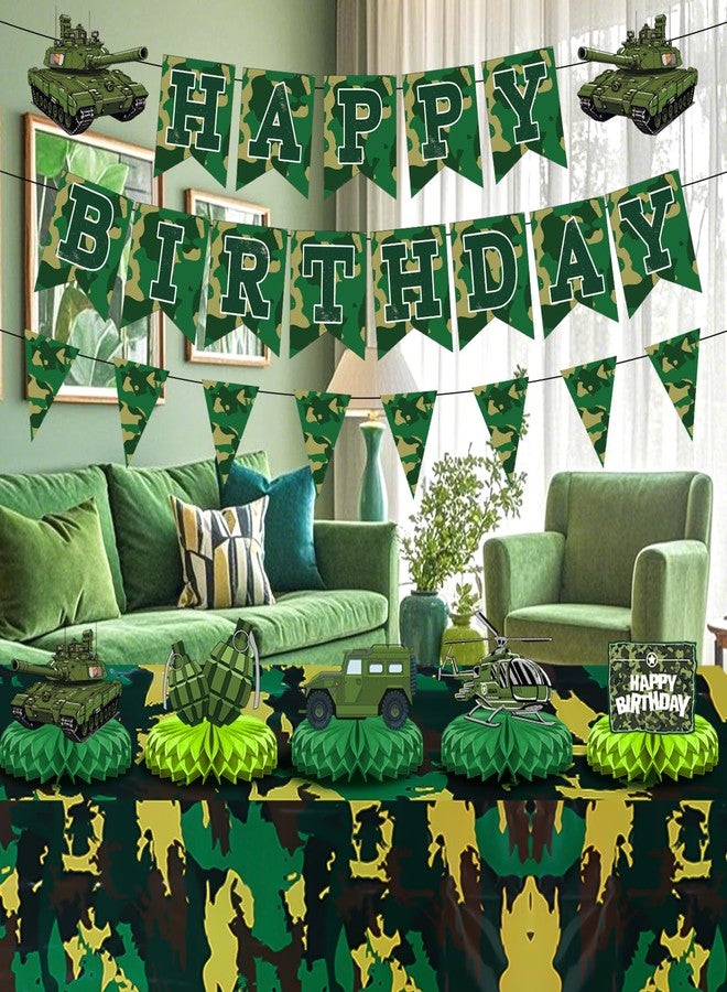 TagreSpike Camo Birthday Party Decorations Camouflage Party Decoration Include Camo Happy Birthday Banner Military Theme Honeycomb Centerpieces Camo Tablecloth for Boys Girls Army Party Supplies - Image 4