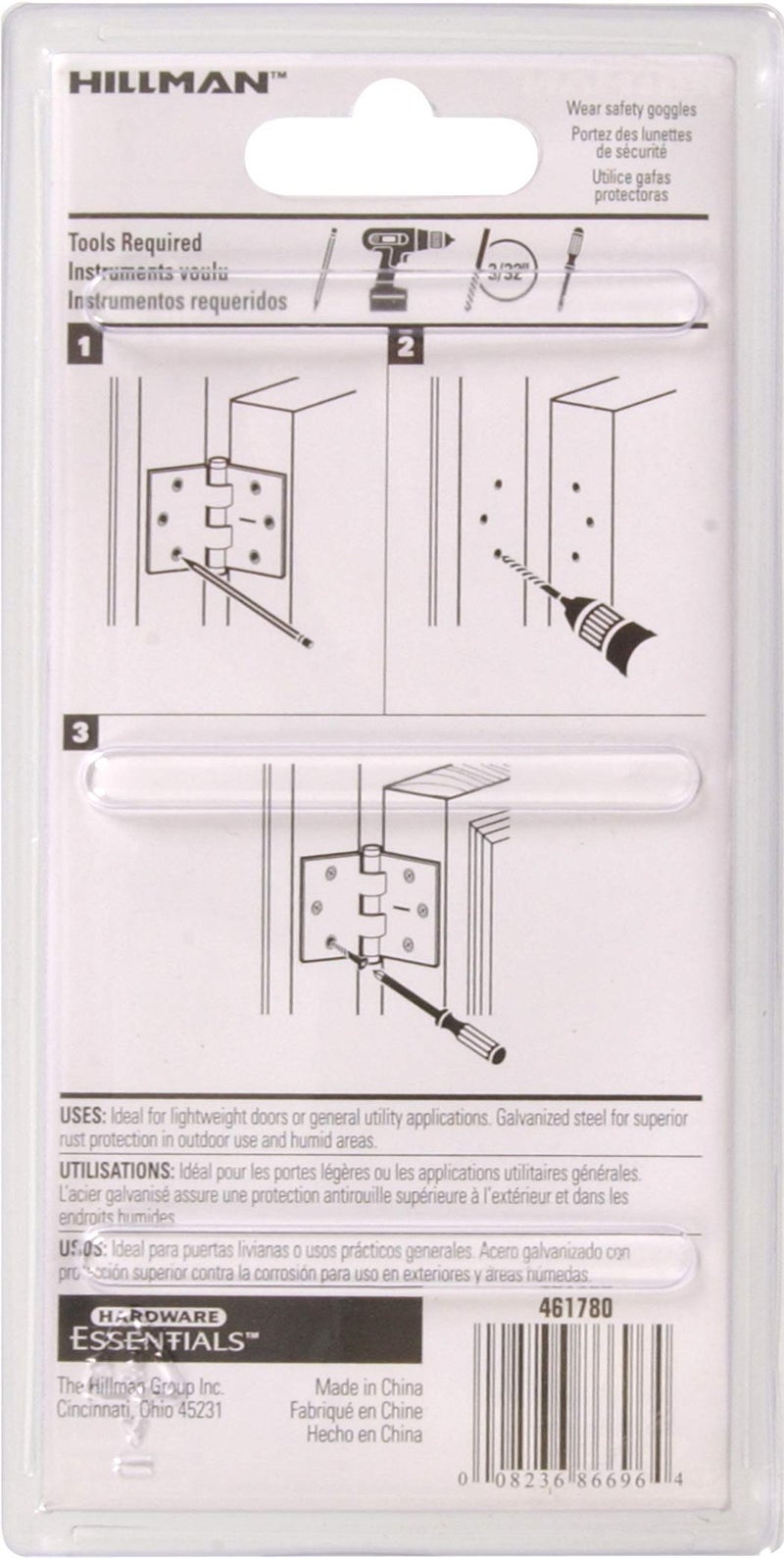 Hardware Essentials 851746 General Purpose Square Corner Hinges Fixed Pin Galvanized 3" - 2 Pack - Image 3