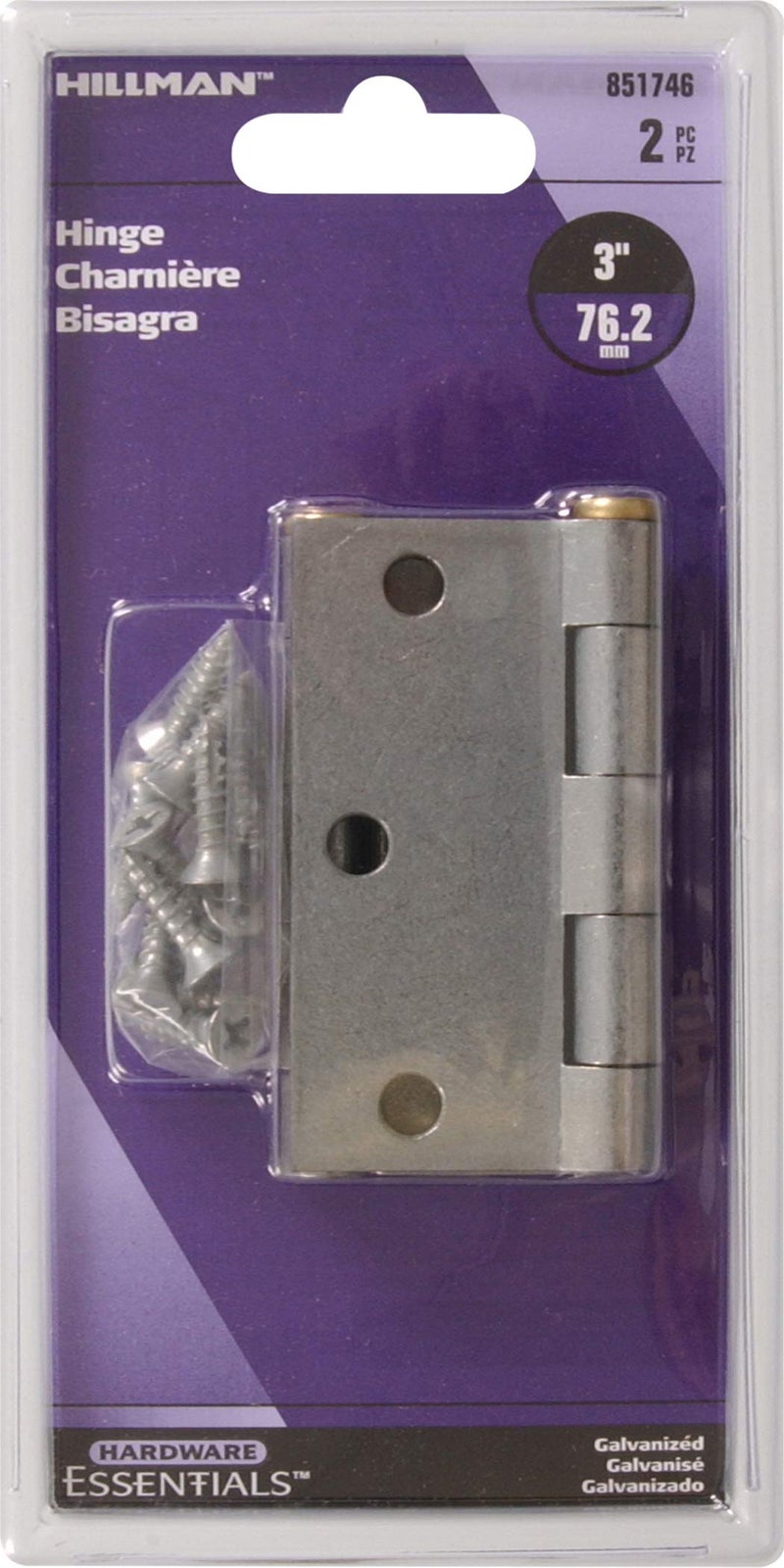 Hardware Essentials 851746 General Purpose Square Corner Hinges Fixed Pin Galvanized 3" - 2 Pack - Image 2