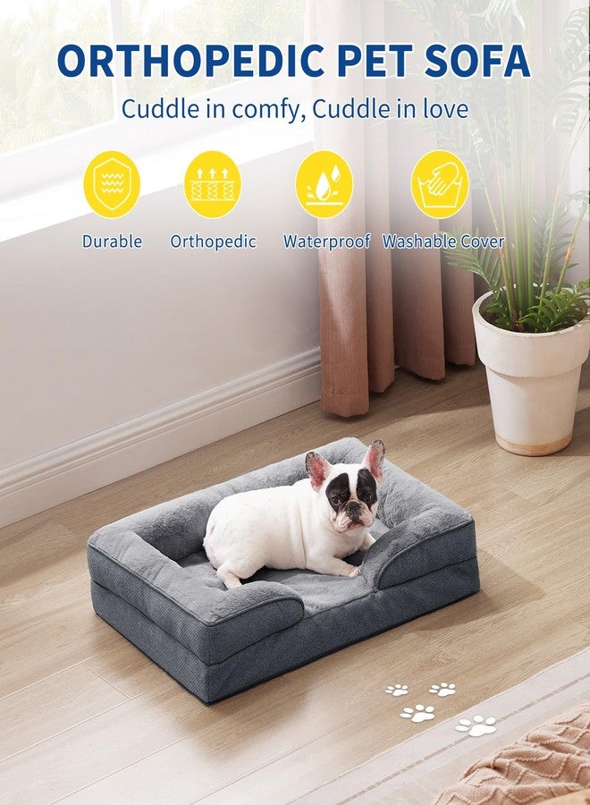 MADE 4 PETS Made4pet Dog Bed Orthopedic, Dog Sofa for Small Dogs Supportive Foam Pet Cushions Bed with Washable Removable Cover, Egg-Crate Foam, Waterproof Lining Bottom, Grey, 30 * 20 * 6.5 Inch - Image 2
