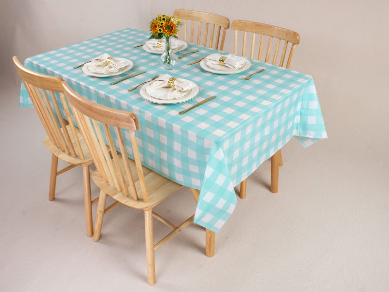 Kesfey 3 Packs Aqua and White Checkered Tablecloths 54 x 108 Inches Disposable Plastic Gingham Tablecovers Waterproof Rectangle Picnic Party Table Covers for Birthday Party Supplies Christmas - Image 3