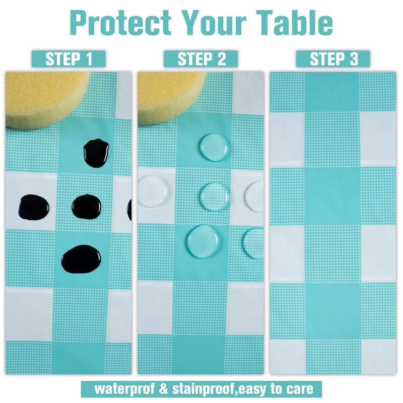 Kesfey 3 Packs Aqua and White Checkered Tablecloths 54 x 108 Inches Disposable Plastic Gingham Tablecovers Waterproof Rectangle Picnic Party Table Covers for Birthday Party Supplies Christmas - Image 2
