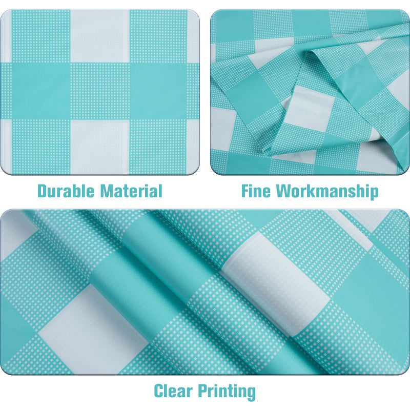 Kesfey 3 Packs Aqua and White Checkered Tablecloths 54 x 108 Inches Disposable Plastic Gingham Tablecovers Waterproof Rectangle Picnic Party Table Covers for Birthday Party Supplies Christmas - Image 1