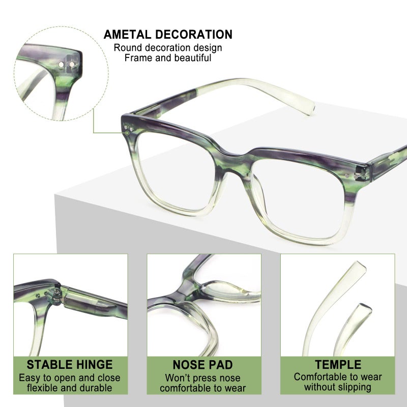 Chofilord 6 Pack Fashion Reading Glasses For Women Men Blue Light Blocking Oversized Square Readers With Spring Hinge (6 Pack Colorful  1.75) - Image 3
