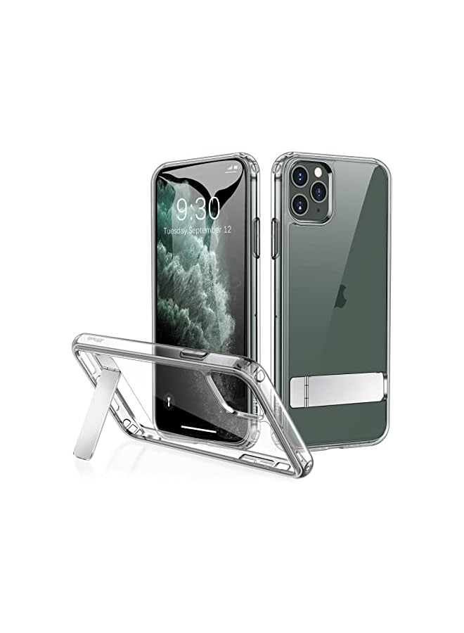 جي تيك حافظة JETech لهاتف iPhone 11 Pro مقاس 5.8 بوصة مع حامل، تدعم الشحن اللاسلكي، غطاء هاتف نحيف مقاوم للصدمات، مسند معدني ثلاثي الاتجاهات (شفاف) - Image 1