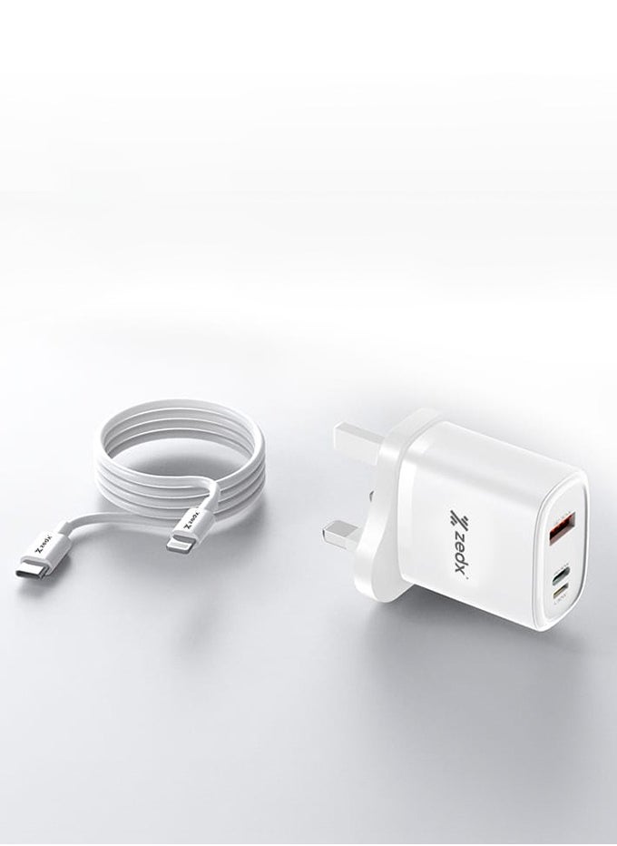 zedx - 30W PD Charger with Lightning Cable, Lightning to USB-C , USB-C Fast Charger, PD Charger, Fast Charger, USB-C Fast Charger & Multiple device Charging with one data cable - Image 1