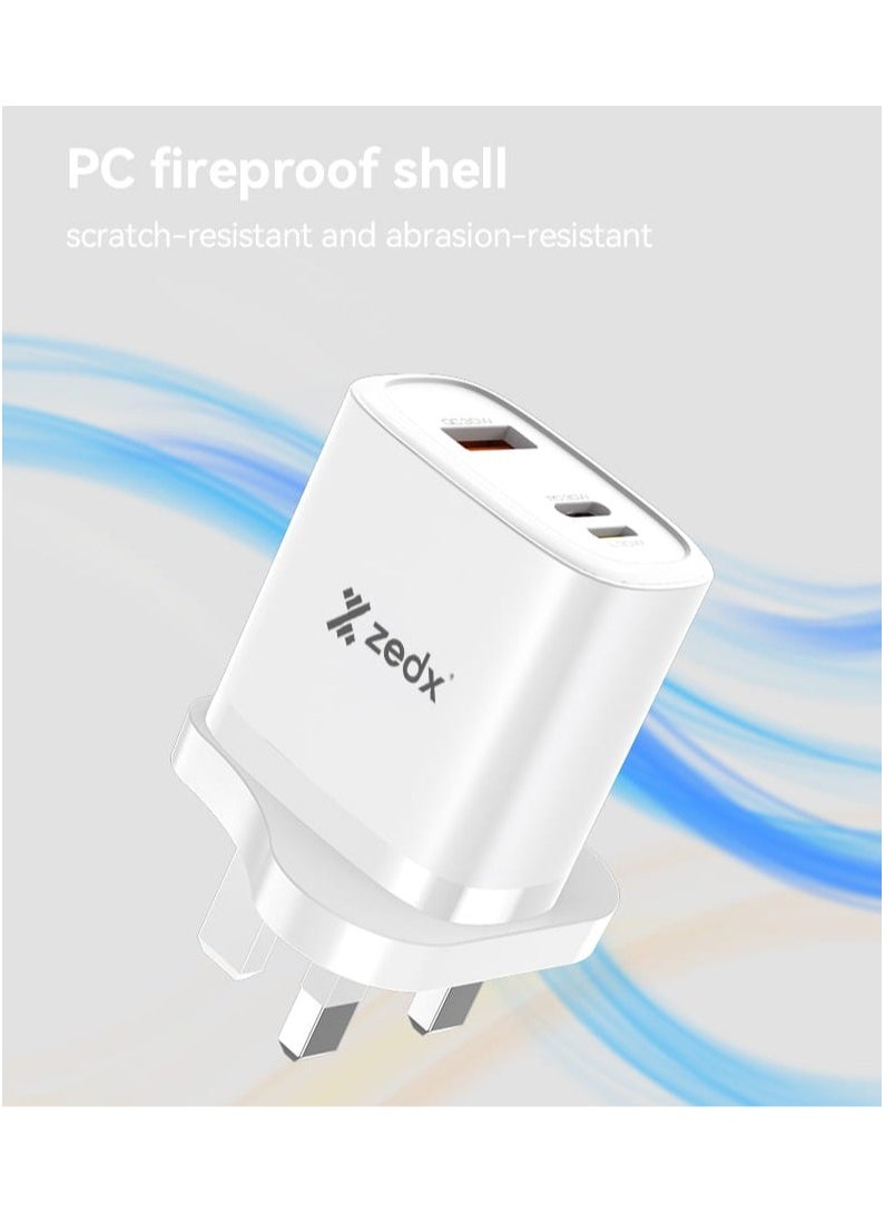 zedx - 30W PD Charger with Lightning Cable, Lightning to USB-C , USB-C Fast Charger, PD Charger, Fast Charger, USB-C Fast Charger & Multiple device Charging with one data cable - Image 1