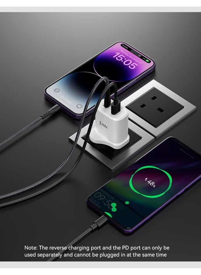 zedx - 30W PD Charger with Lightning Cable, Lightning to USB-C , USB-C Fast Charger, PD Charger, Fast Charger, USB-C Fast Charger & Multiple device Charging with one data cable - Image 1