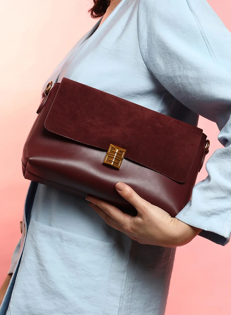 Haute Sauce The Velvet Block Shoulder Bag - Wine Red