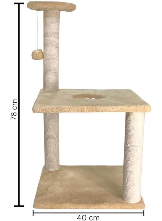 Pets House & Care Cat Tree Tower for Indoor Cats – Multi-Level Climbing Activity Center with Sisal Scratching Posts, Plush Perch & Dangling Toy, Durable Cat Furniture – 78 cm Height (Beige) - Image 3
