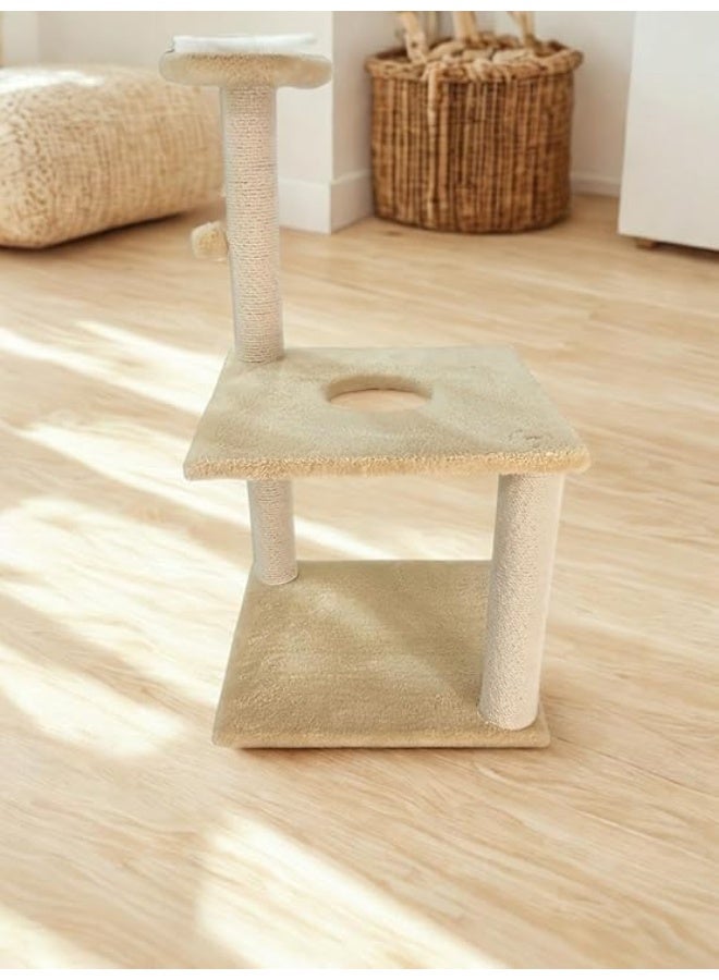 برج تسلق ولعب للقطط متعددة المستويات من Pets House & Care – شجرة قطط داخلية مع أعمدة خدش بحبل سيزال، سرير علوي مبطن ولعبة معلقة، مركز نشاط للقطط –  (بيج) - Image 3