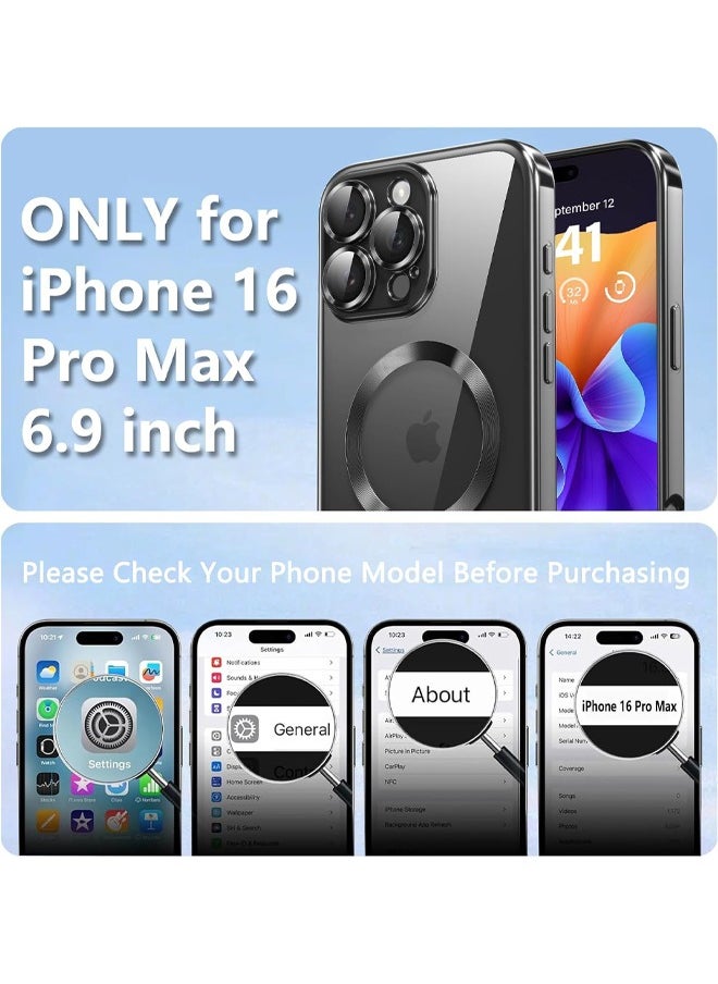 Generic - iPhone 16 Pro Max Case with Camera Lens Protector, [MagSafe Compatible][Anti-Scratch-Drop][Yellowing Resistant] Electroplated Durable TPU Magnetic iPhone 16 Pro Max Shockproof Case for Women Men, Black - Image 1