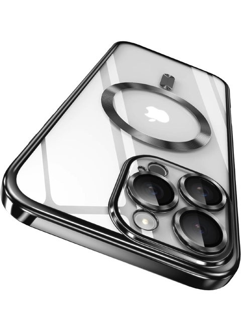 iPhone 16 Pro Max Case with Camera Lens Protector, [MagSafe Compatible][Anti-Scratch-Drop][Yellowing Resistant] Electroplated Durable TPU Magnetic iPhone 16 Pro Max Shockproof Case for Women Men, Black