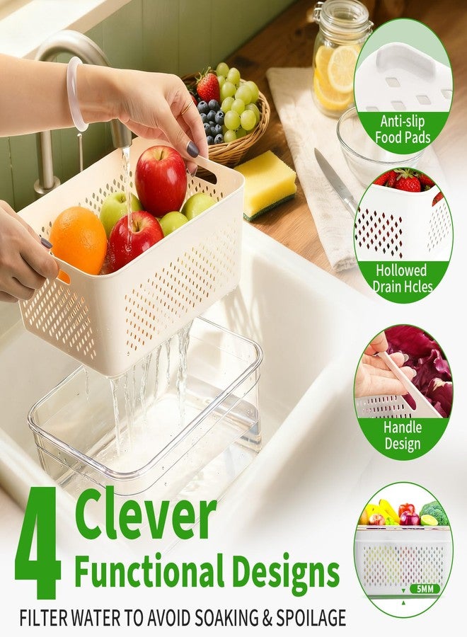 PRAKI 5-Pack Large Fruit Storage Containers for Fridge with Removable Colander, 2 in 1 Produce Storage Containers, BPA-Free Fridge Organizers and Storage Keep Fruits, Vegetables, Berry Fresh Longer - Image 2