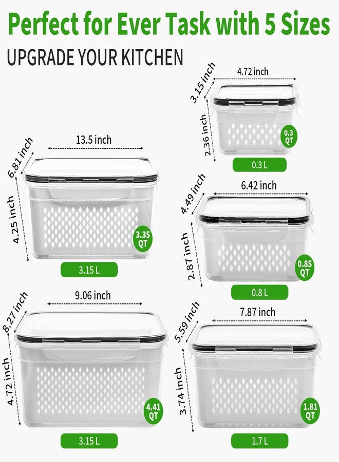 PRAKI 5-Pack Large Fruit Storage Containers for Fridge with Removable Colander, 2 in 1 Produce Storage Containers, BPA-Free Fridge Organizers and Storage Keep Fruits, Vegetables, Berry Fresh Longer - Image 3