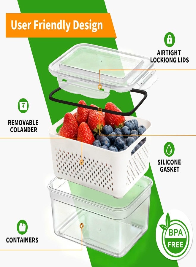 PRAKI 5-Pack Large Fruit Storage Containers for Fridge with Removable Colander, 2 in 1 Produce Storage Containers, BPA-Free Fridge Organizers and Storage Keep Fruits, Vegetables, Berry Fresh Longer - Image 5