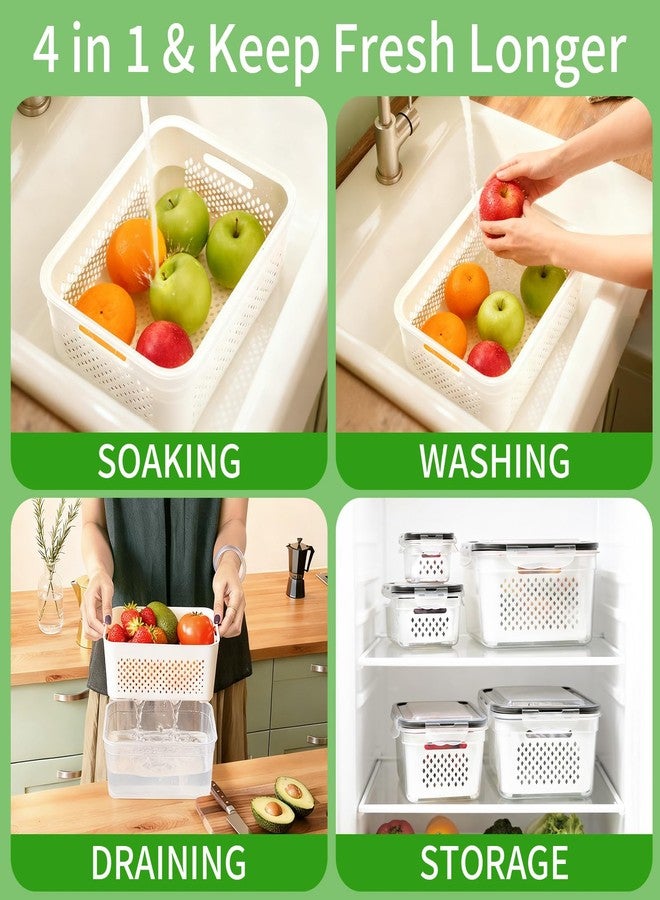 PRAKI 5-Pack Large Fruit Storage Containers for Fridge with Removable Colander, 2 in 1 Produce Storage Containers, BPA-Free Fridge Organizers and Storage Keep Fruits, Vegetables, Berry Fresh Longer - Image 4