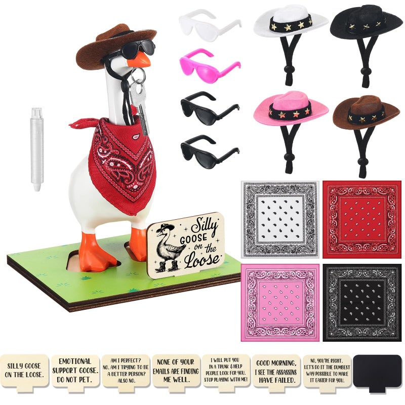 Motionchic 24 Pcs Magnetic Goose Key Holder Cute Resin Goose Statue with Cowboy Hats Bandanas Writable Interchangeable Signs Chalk for New Apartment Housewarming Gifts Office Table Desk Home Decor - Image 3