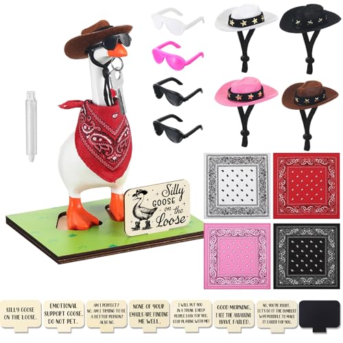 Motionchic 24 Pcs Magnetic Goose Key Holder Cute Resin Goose Statue with Cowboy Hats Bandanas Writable Interchangeable Signs Chalk for New Apartment Housewarming Gifts Office Table Desk Home Decor - Image 1