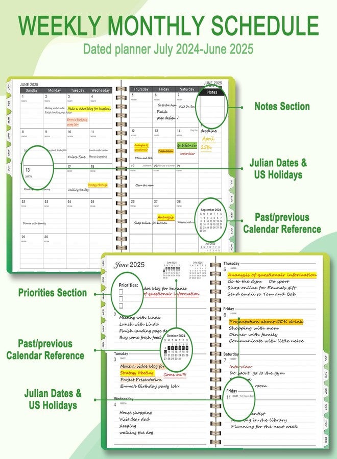 Ymumuda 2025 Planner Weekly Monthly, JAN.2025 to DEC.2025, 12 Months, 8.5" X 11", 2025 Large Monthly Calendar Planner with Spiral Bound, Excellent for School Office Supplies, Yellow Green - Image 3