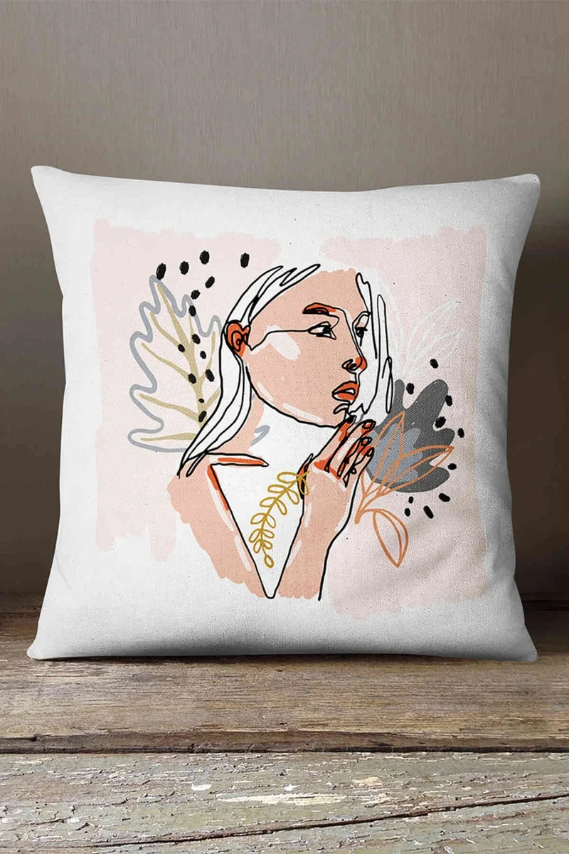 İnsense Home Velvet Babyface White Pink Figured Throw Pillow Pillow Case - CGH194