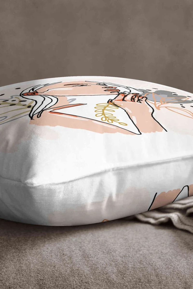 İnsense Home Velvet Babyface White Pink Figured Throw Pillow Pillow Case - CGH194