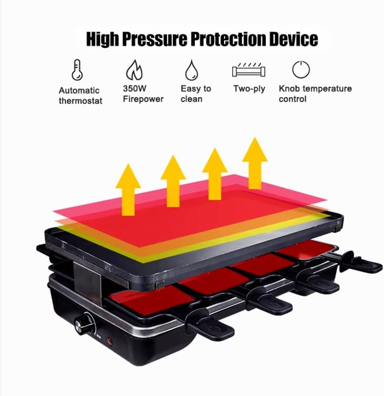 MITCMOLARD Electric Raclette Grill, Electric Bbq Grill, Smokeless Non Stick Raclette Machine Grill, 1300W Raclette Grill for 8 People,Adjustable Temperature Electric Grill include 8 Mini Roasting pans - Image 2