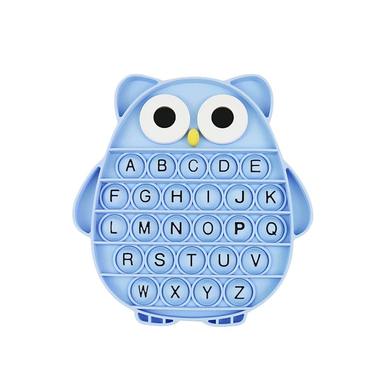 BULINGNA Push Pop Bubble Fidget Sensory Toy Silicone Stress Relief Popping Toy ABC Alphabet Owl Shaped Educational Learning Tools for Toddlers Kids Students Black LettersBlue - Image 2