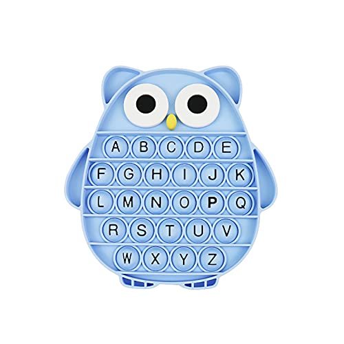 BULINGNA Push Pop Bubble Fidget Sensory Toy Silicone Stress Relief Popping Toy ABC Alphabet Owl Shaped Educational Learning Tools for Toddlers Kids Students Black LettersBlue - Image 1