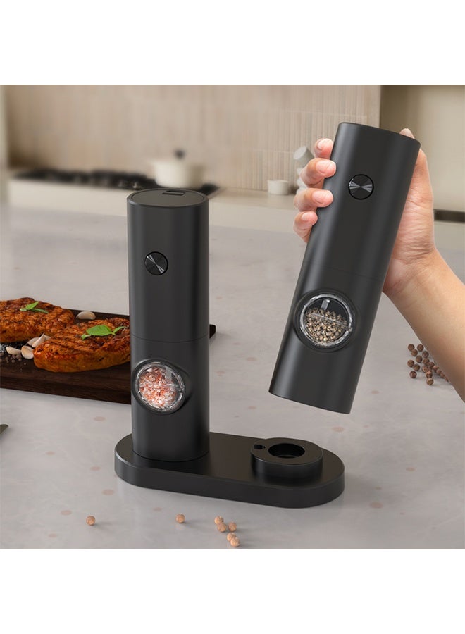 ZLH HITY 2 Pack Electric Grinder Salt and Pepper Grinder Set, Battery Powered Pepper Grinder, Adjustable Ceramic Grinder with Stand - Image 1