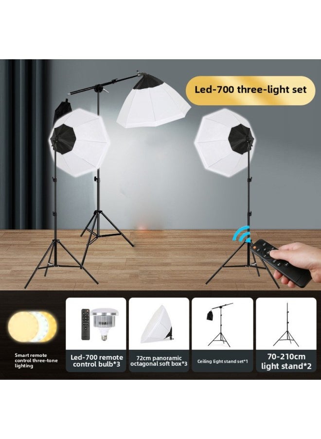 General - Panoramic Live Broadcast Fill Light Studio Soft Light Box Suit Light Photography Light Live Broadcast Room Fill Light-Light Source Color:Three-light Set 【700w Three-color Remote Control Mushroom Lig - Image 1