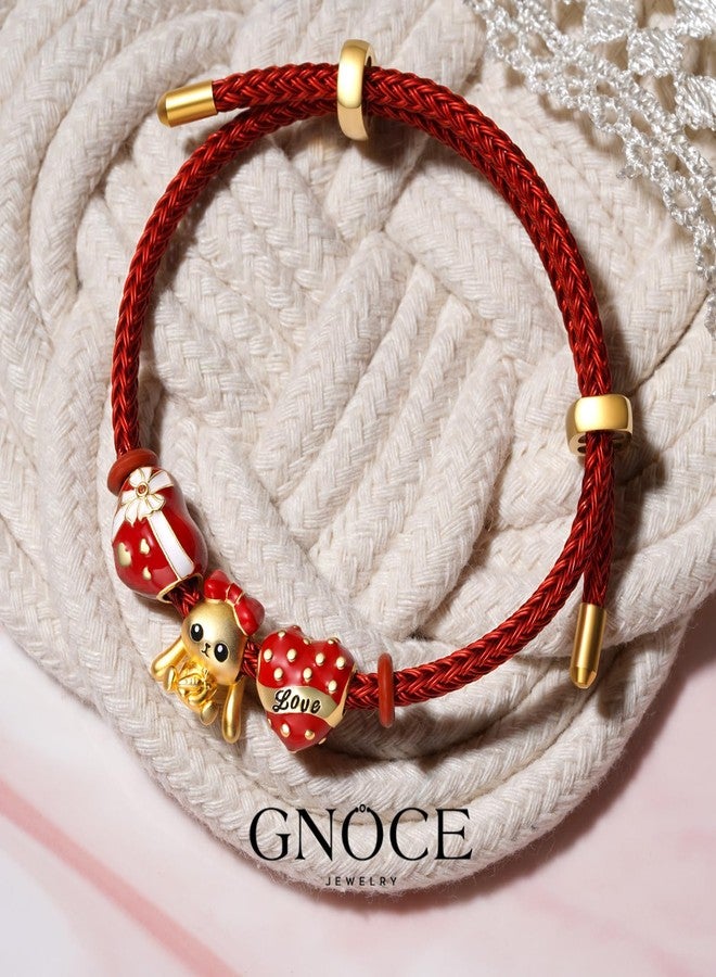GNOCE Adjustable Red Basic Bracelet with 2 Pieces of Stoppers Bracelet for Women, Stainless Steel Bracelet For Her - Image 3