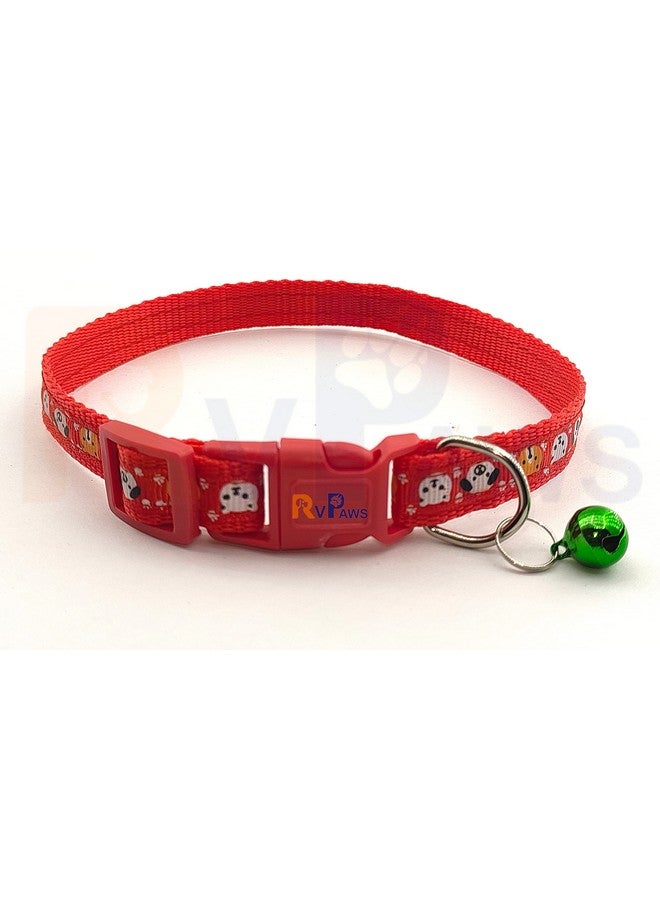 طوق نايلون آمن للحيوانات الأليفة مع أجراس بطول قابل للتعديل، طوق نايلون ناعم مطبوع للجراء والقطط. 15 مم، (أحمر) - Image 2