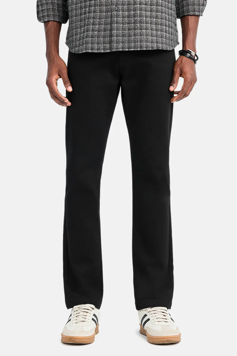 SNITCH Black Textured Regular Fit Casual Chinos