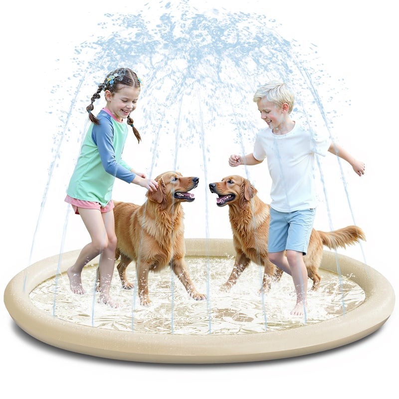 SLOOSH Splash Pad Sprinkler Mat 6ft Tropical Leaves Outdoor Water Play Toys for Kids Dogs Backyard Party in Summer Decor Outside Water Games Fountain Pool Children Boys Girls Toddlers Champagne - Image 2