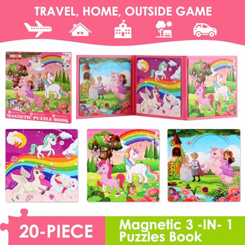 NASHRIO Magnetic Puzzles for Kids Ages 46 20Piece Toddler Travel Toys Unicorn Princess Puzzles Ages 35 Educational Learning Magnets Ideal Road Trip Activities Toys for 3 4 5 6 Boys and Girls - Image 5