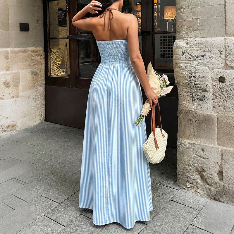 Summer Striped V-Neck Sleeveless Maxi Dress - Image 2