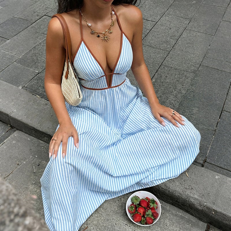 Summer Striped V-Neck Sleeveless Maxi Dress - Image 4