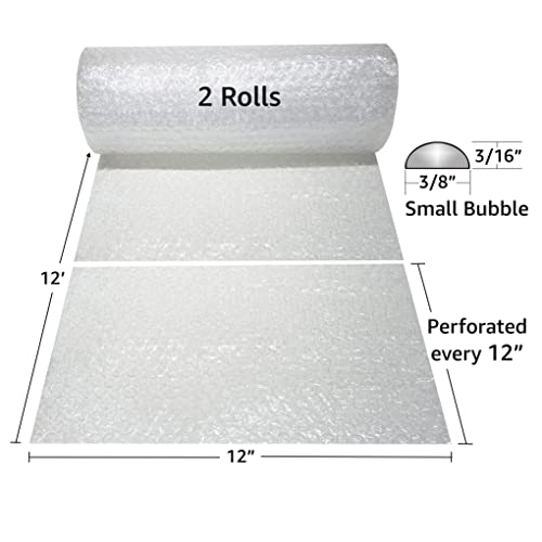 uBoxes Bubble Roll 12" Wide x 24 ft Small Wrap 3/16" Perf Every 12" - Image 2