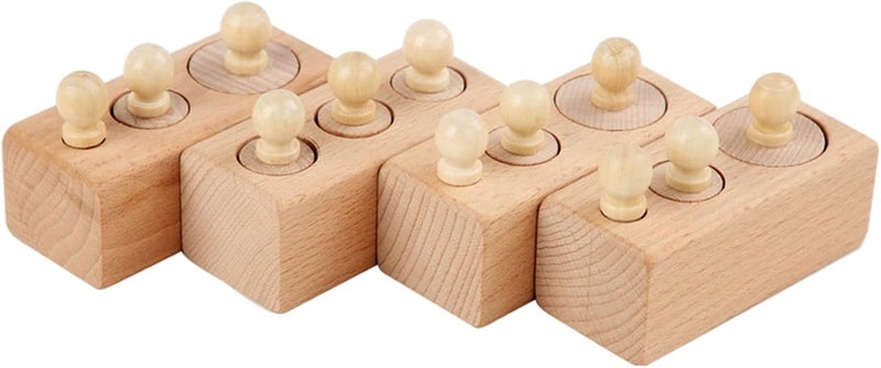 klarako 4 Pieces Montessori Knobbed Cylinders Blocks Wooden Board Game for Family Childern  primary color - Image 1