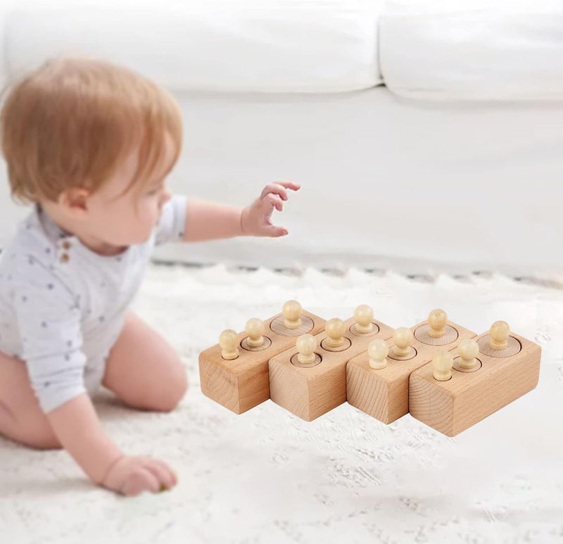 klarako 4 Pieces Montessori Knobbed Cylinders Blocks Wooden Board Game for Family Childern  primary color - Image 4