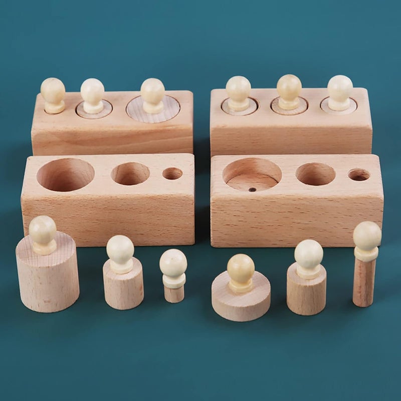 klarako 4 Pieces Montessori Knobbed Cylinders Blocks Wooden Board Game for Family Childern  primary color - Image 5