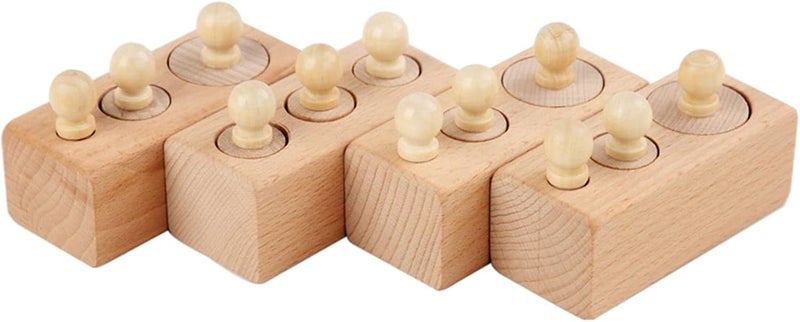 klarako 4 Pieces Montessori Knobbed Cylinders Blocks Wooden Board Game for Family Childern  primary color - Image 3