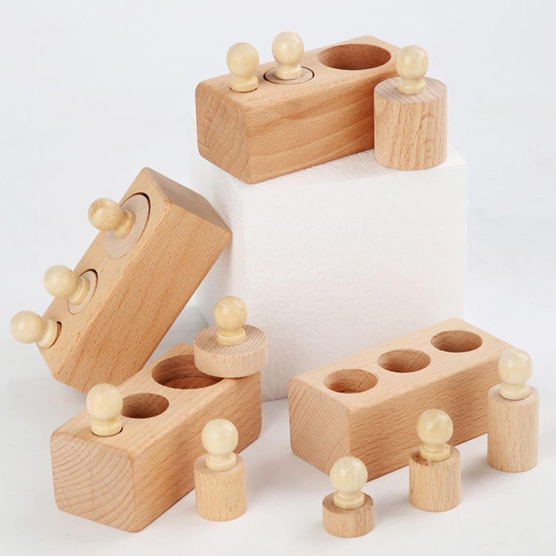 klarako 4 Pieces Montessori Knobbed Cylinders Blocks Wooden Board Game for Family Childern  primary color - Image 2