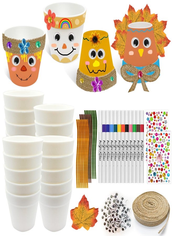 Cinrobiye 24 Set Fall Scarecrow Craft Kit DIY Garden Pot Plant Crafts Pot with Stickers for Fall Thanksgiving Autumn Harvest Classroom Creative DIY Art Project Bulk Painting (Scarecrow) - Image 1