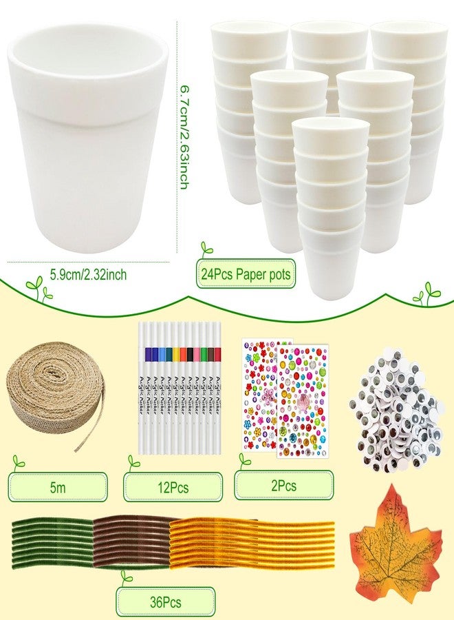 Cinrobiye 24 Set Fall Scarecrow Craft Kit DIY Garden Pot Plant Crafts Pot with Stickers for Fall Thanksgiving Autumn Harvest Classroom Creative DIY Art Project Bulk Painting (Scarecrow) - Image 2